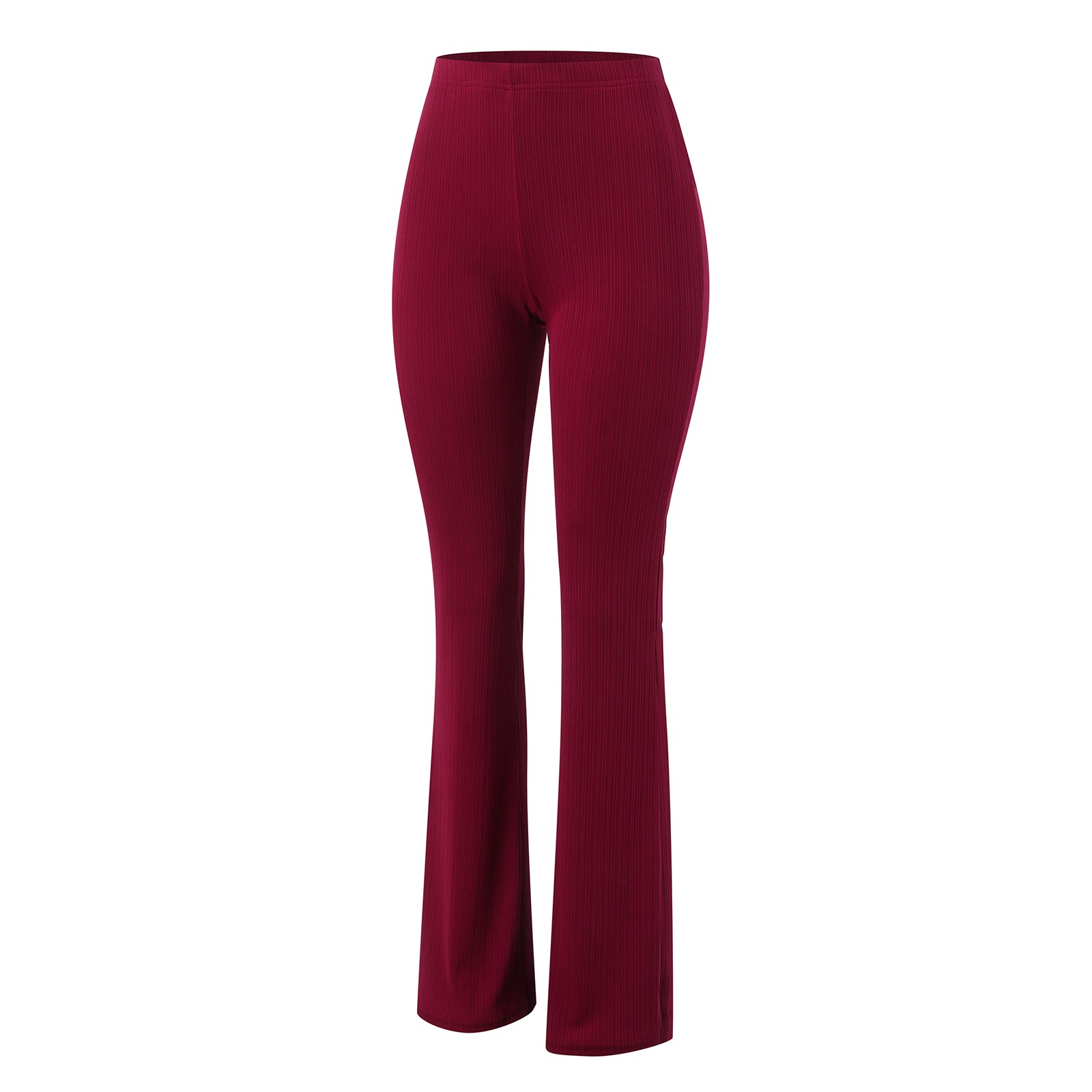 thumbnail image 4 of Pantalones de yoga acampanados con cintura alta elástica para mujer - Tejido acanalado, poliéster, largo completo, informal/deportivo - XS-XL, 4 of 8
